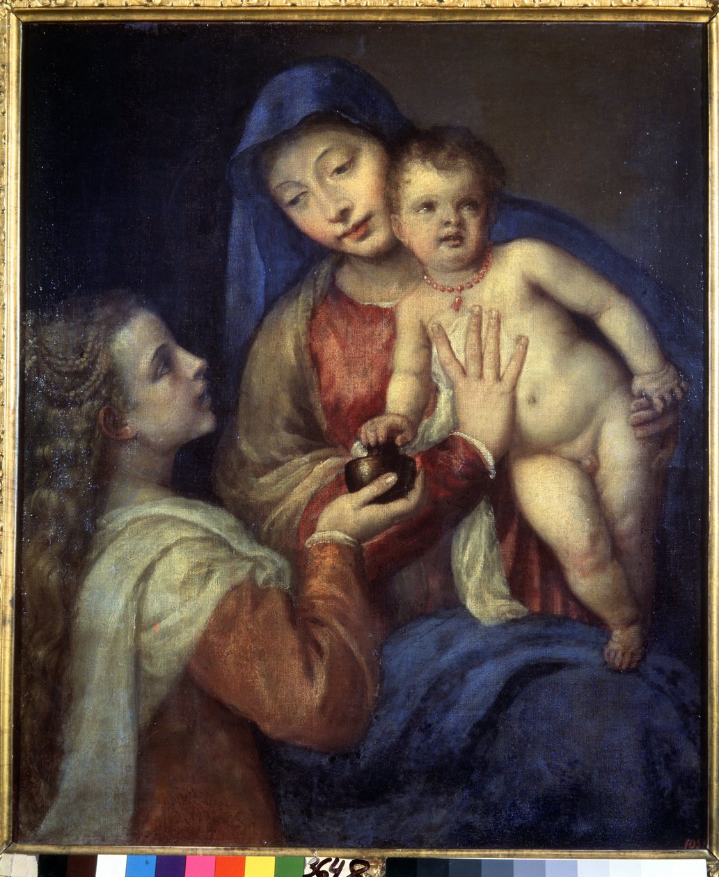 Madonna z Dzieciątkiem z Marią Magdaleną. Obraz Tycjana (Tiziano Vecellio lub Vecelli lub Tiziano da Cador autorstwa Titian (c.1488 1576)