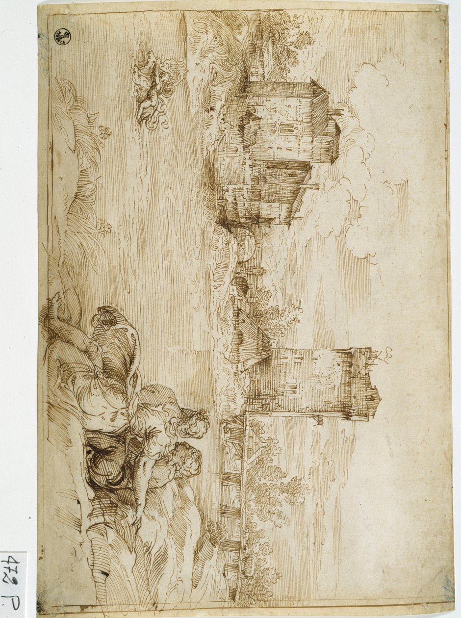 Krajobraz (pióro i tusz na papierze) autorstwa Titian (c.1488 1576)