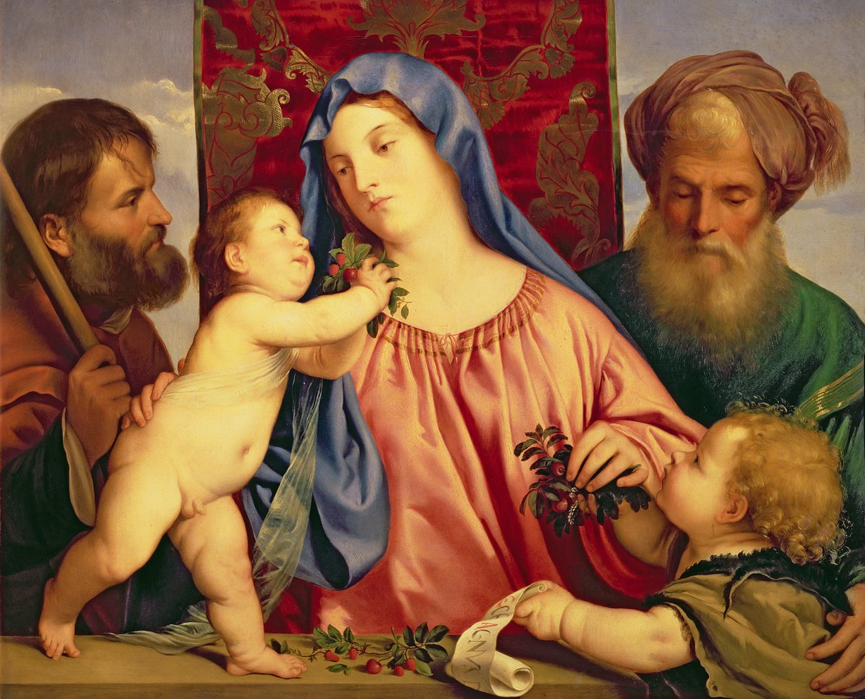 Madonna z Wiśni z Józefem, św. Zachariaszem i Janem Chrzcicielem (panel) autorstwa Tiziano Vecelli