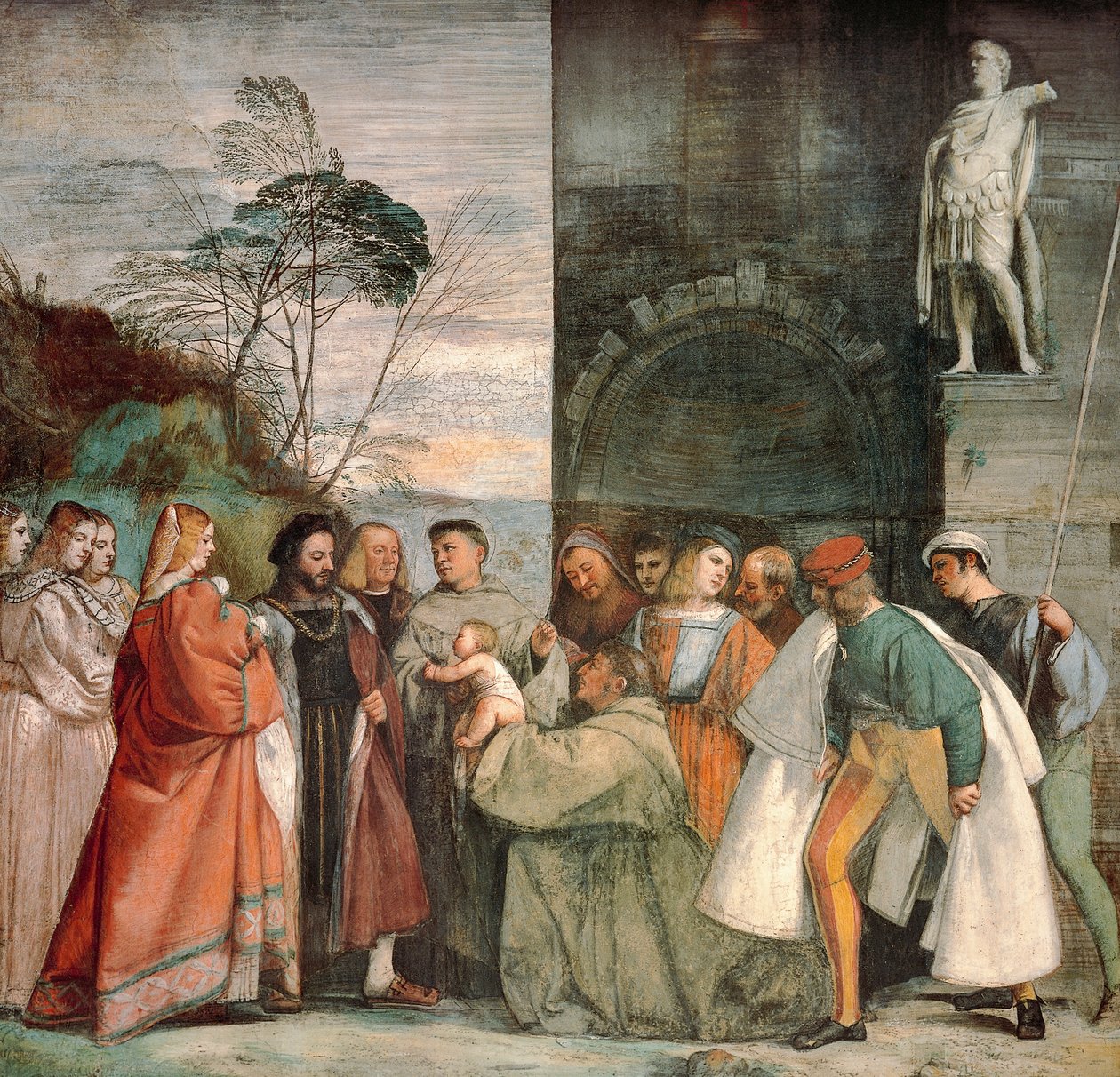 Cud noworodka, fragment ze Sceny z życia św. Antoniego Padewskiego, Tycjana (ok. 1490-1576), fresk, Szkoła św. lub Scoletty, Padwa autorstwa Titian (c.1488 1576)