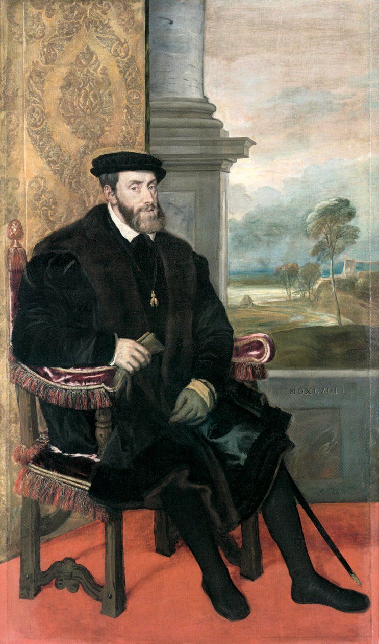 Portret cesarza Karola V w pozycji siedzącej autorstwa Titian (c.1488 1576)
