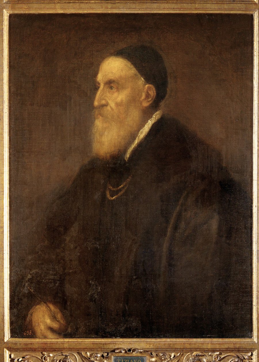 Autoportret, namalowany na krótko przed wybuchem epidemii dżumy w Wenecji ... (obraz na płótnie) autorstwa Titian (c.1488 1576)