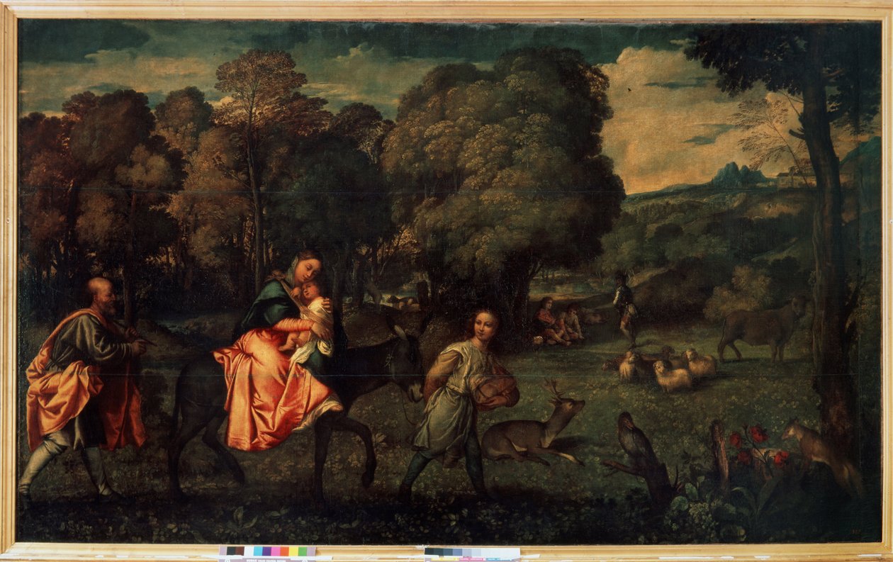 Ucieczka do Egiptu, ok. 1508 (olej na płótnie) autorstwa Titian (c.1488 1576)