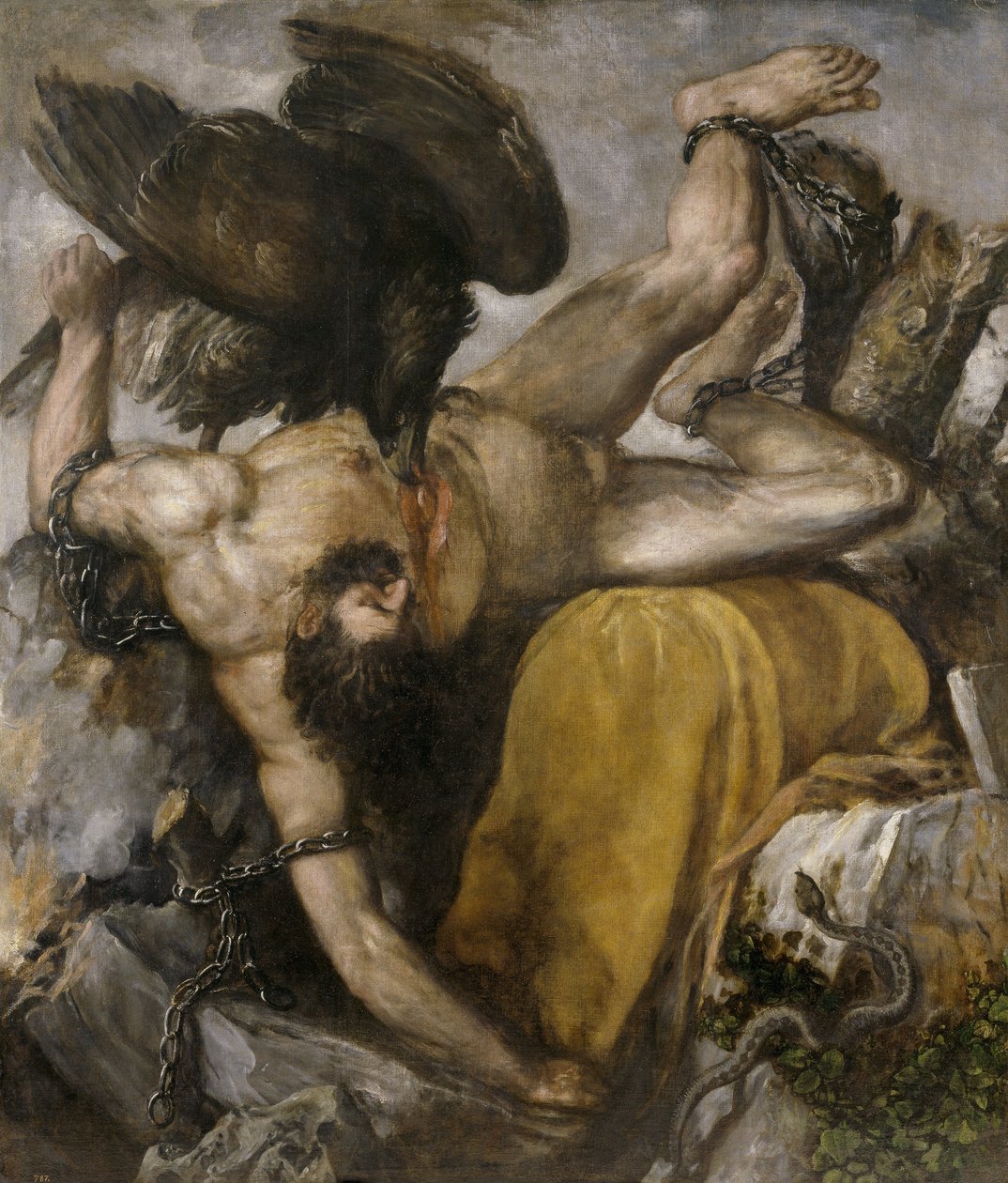 Tityos - Tiziano Vecellio dit Le Titien (1485-1576) - 1548-1549 - Olej na płótnie - 253x217 - Museo del Prado, Madryt autorstwa Titian (c.1488 1576)