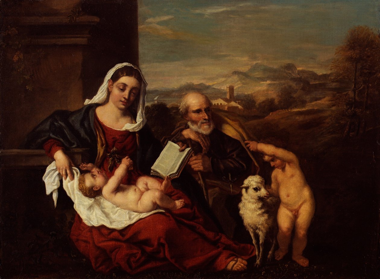 Święta Rodzina z Dzieciątkiem Św. Jan Chrzciciel (olej na płótnie) autorstwa Titian (c.1488 1576) (after)