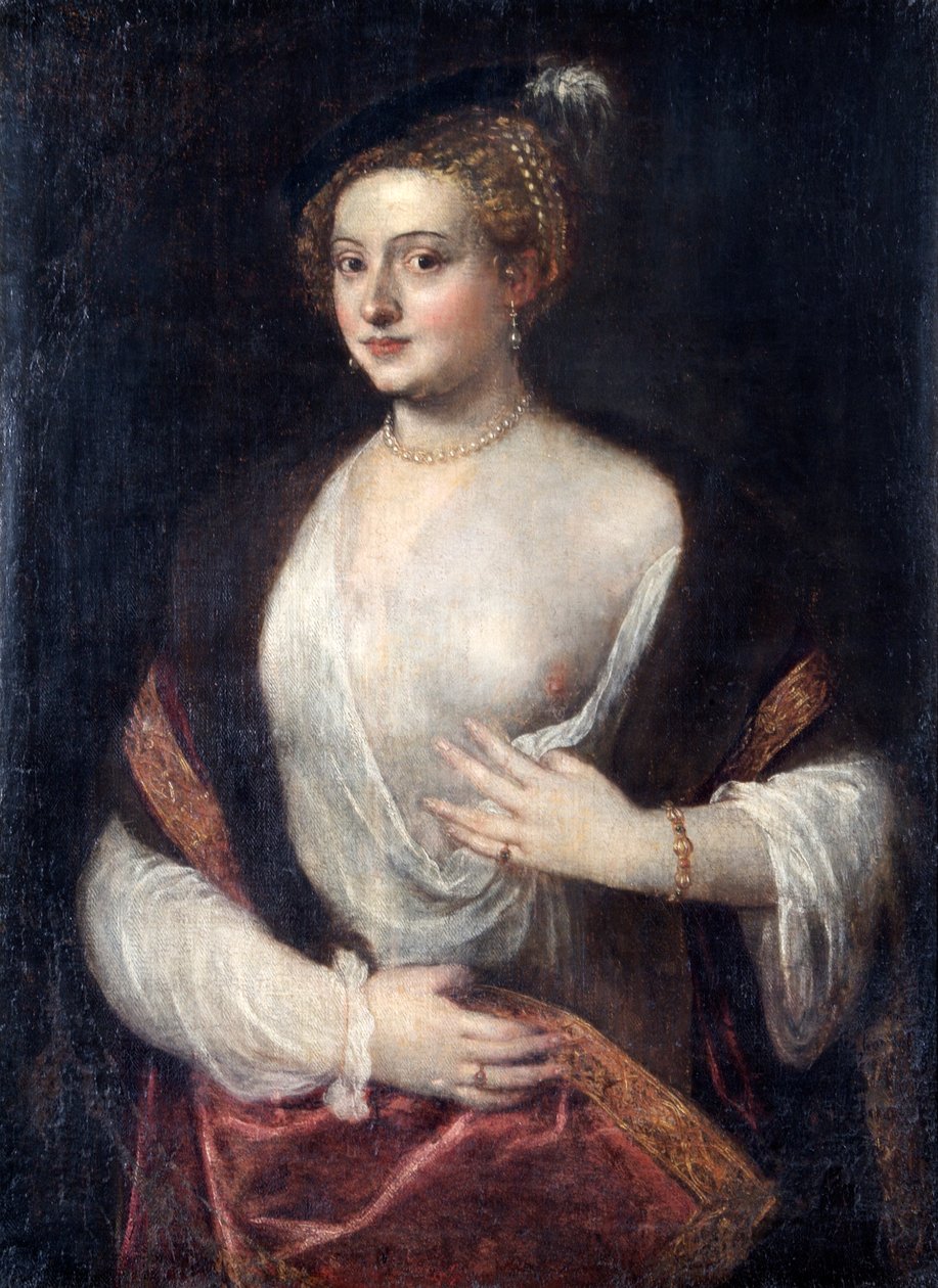 Nieznana dama, zwana „Kochanką Tycjana”, ok. 1550 r. (olej na płótnie) autorstwa Titian (c.1488 1576) (follower)