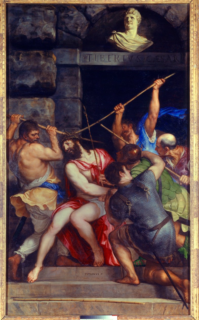 Chrystusowy wieniec cierniowy Obraz Tiziano Vecellio zwany Tycjanem (1485-1576) XVI-wieczne słońce. 3,03x1,8 m² autorstwa Tiziano Vecelli