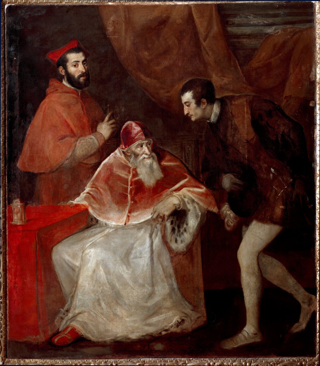 Papież Paweł III i jego wnukowie (Alessandro i Ottavio Farnese) autorstwa Tiziano Vecelli