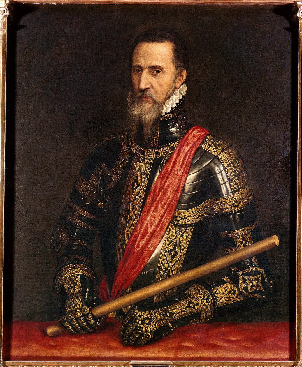 Portret Ferdynanda Alvare de Toledo (lub Ferdinanda Alvareza de Toledo i Pimentel), księcia świtu, gubernatora Flandrii (1508-1582) Obraz Tycjana Vecellio (1480-1576). 16 wiek. Pałac Królewski w Madrycie autorstwa Tiziano Vecelli