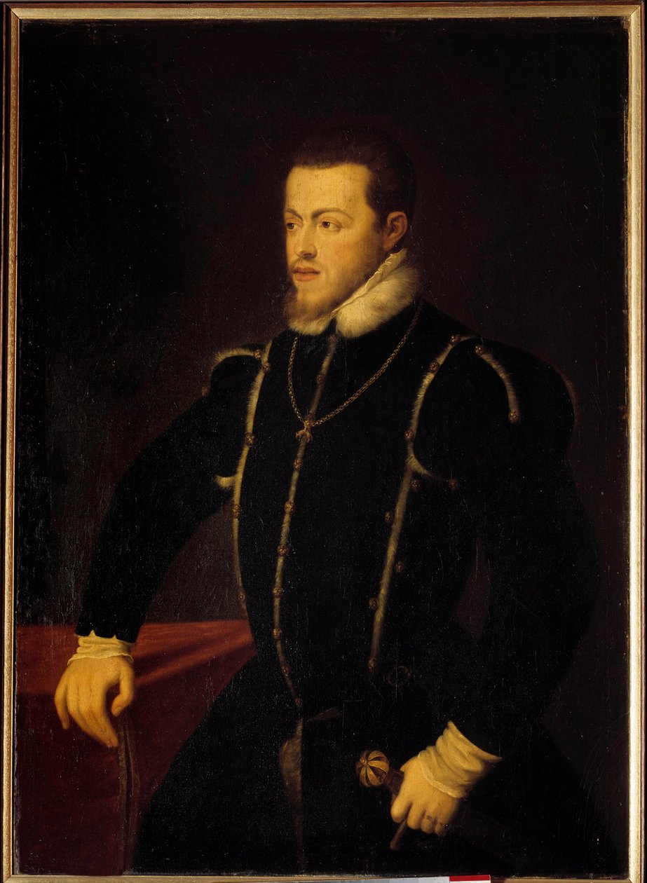 Portret Filipa II (1527-1598) Król Hiszpanii i Portugalii Obraz Tiziano Vecellio zwany Tycjanem (1485-1576) XVI-wieczne Słońce. 1,08x0,76 m² autorstwa Tiziano Vecelli