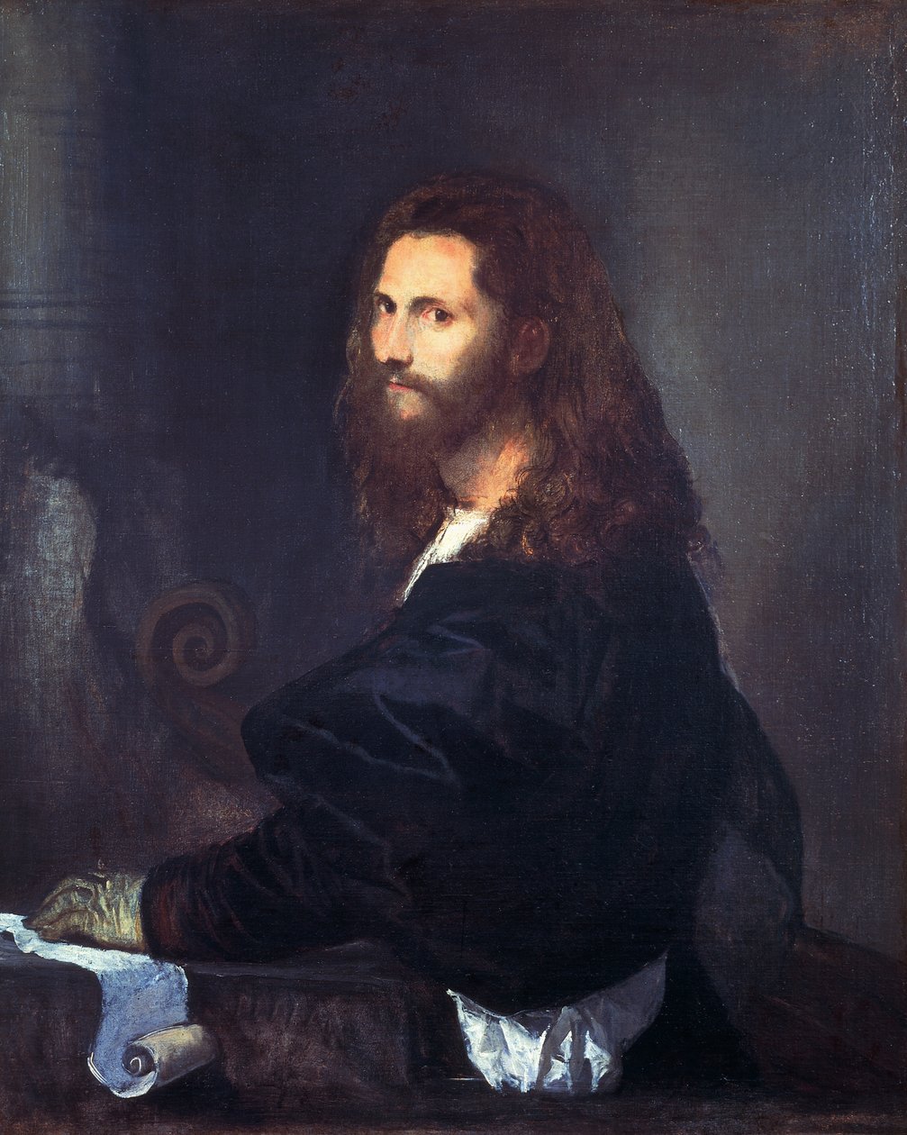 Portret muzyka, Tiziano Vecellio (1490-1576), olej na płótnie, 82x99 cm. autorstwa Titian (c.1488 1576)