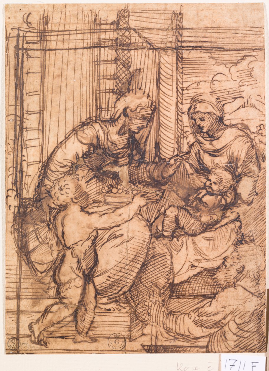 Święta rozmowa (pióro i tusz na papierze) autorstwa Titian (c.1488 1576)
