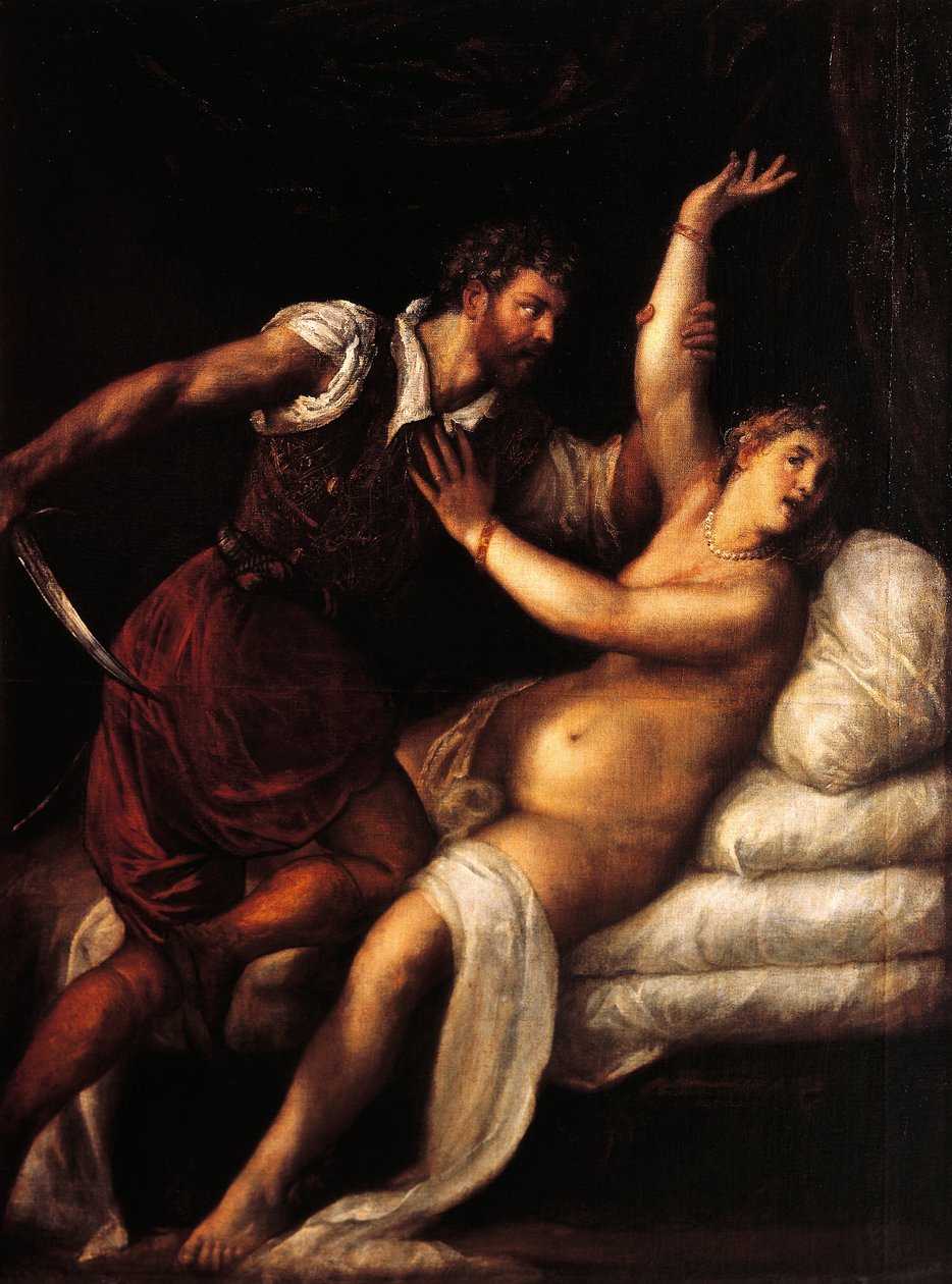 Tarkwiniusz i Lukrecja, Tycjan (ok. 1490-1576), olej na desce, 84x68 cm autorstwa Titian (c.1488 1576)