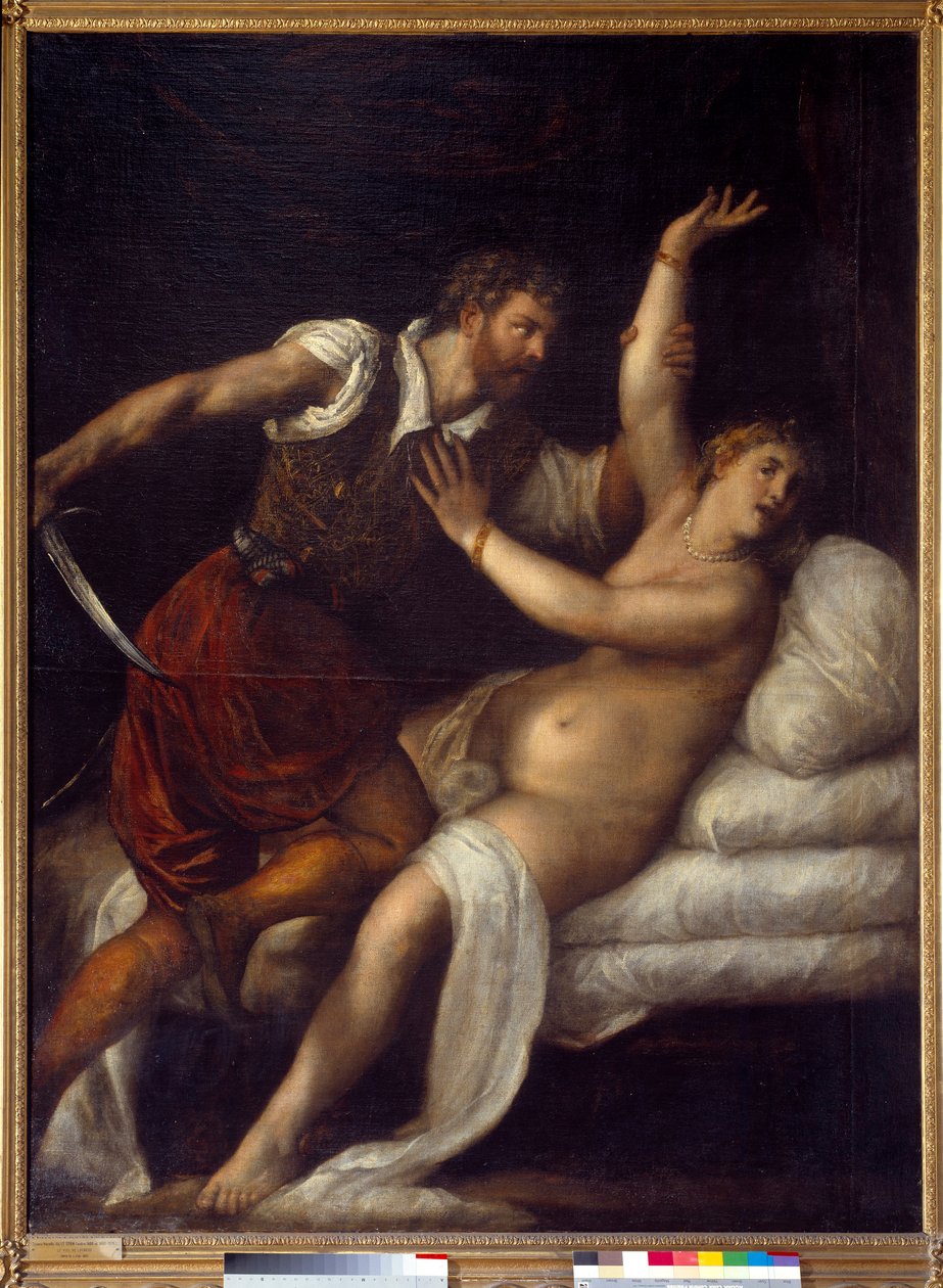 Gwałt Lukrecji (? - av. 509) lub Tarquin i Lucrece. Obraz Tiziano Vecellio znany jako Le Titian (1485-1576) autorstwa Tiziano Vecelli