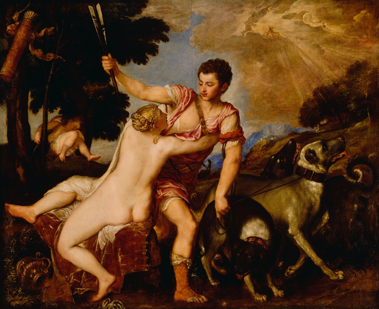 Wenus i Adonis, ok. 1555-60 (olej na płótnie) autorstwa Tiziano Vecelli