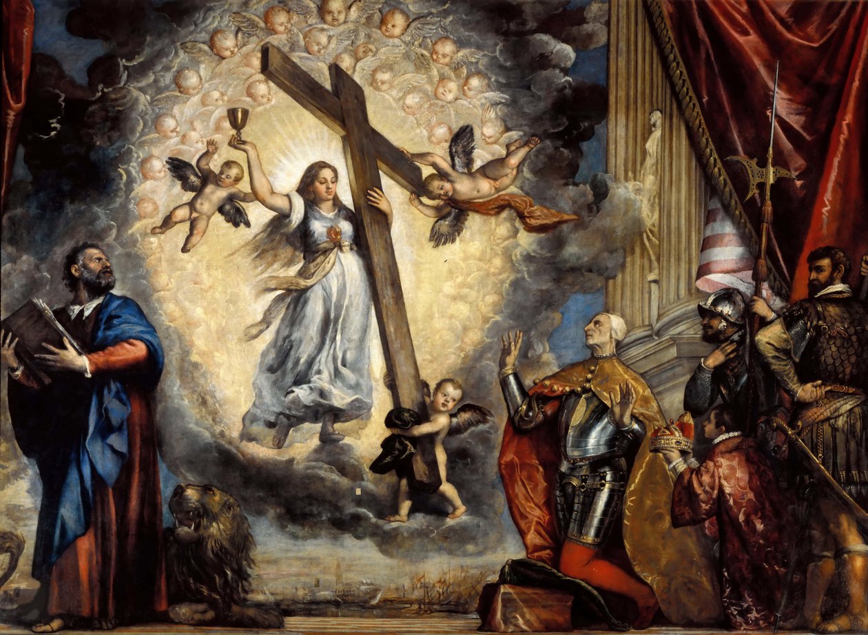 Doge Antonio Grimani klęczący przed wiarą w latach 1555-1576. autorstwa Titian