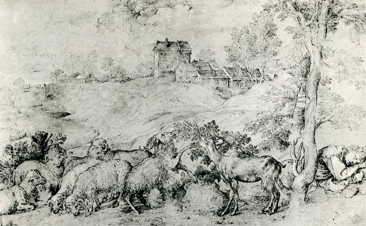 Krajobraz ze stadem owiec, c1520, 1937 autorstwa Tiziano Vecelli
