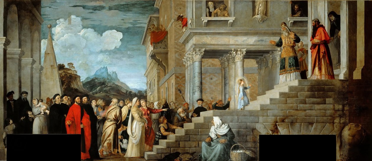 Ofiarowanie Dziewicy w Świątyni, 1534-1538. autorstwa Titian