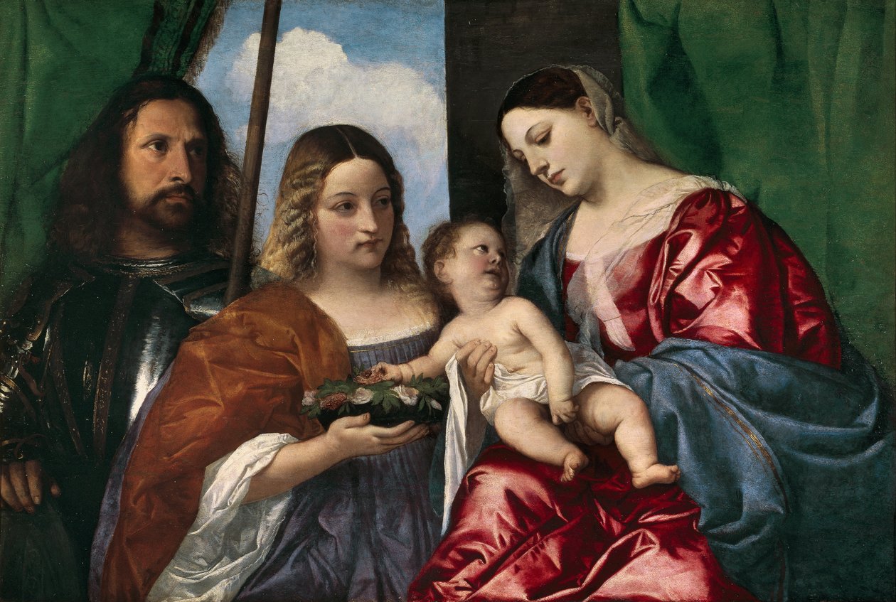 Dziewica z Dzieciątkiem ze św Dorotą i św. Jerzym, 1515-18 autorstwa Tiziano Vecelli