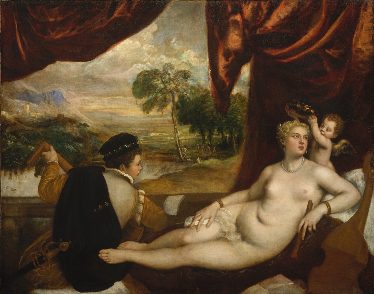 Wenus i lutniarz, ok. 1565-70 autorstwa Tiziano Vecelli