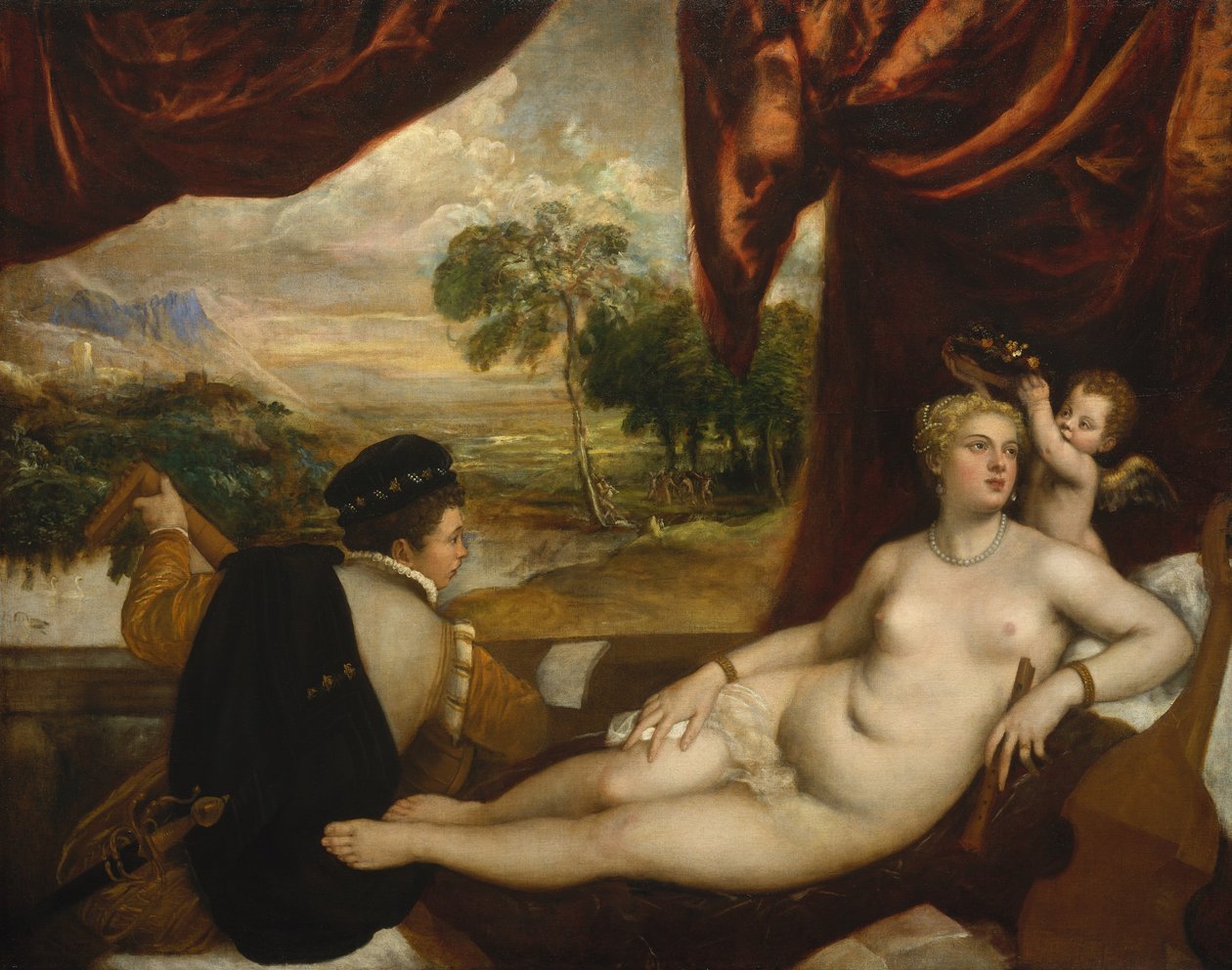 Wenus i lutniarz, ca. 1565-70. autorstwa Tiziano Vecelli