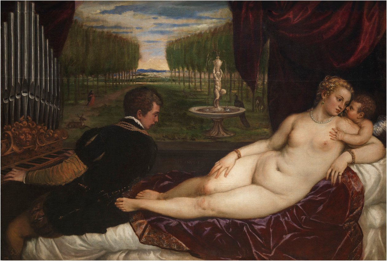 Wenus z organistą i Kupidynem, ok. 1555. autorstwa Titian