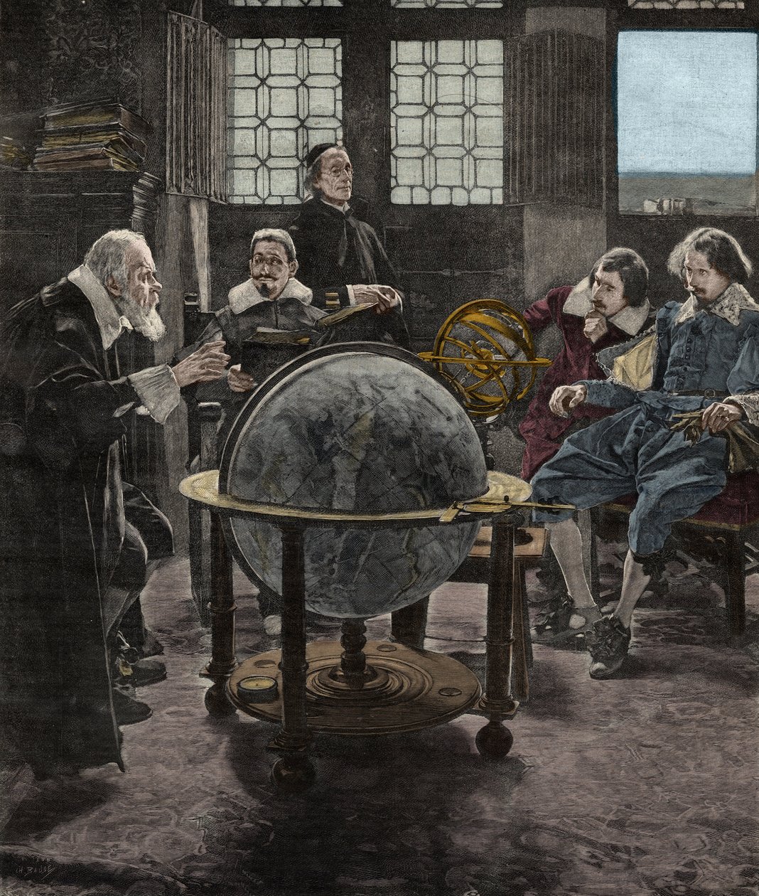 John Milton (1608-1674) odwiedzający Galileo Galilei (Galilee), w swoim więzieniu inkwizycji w Arcetri, niedaleko Florencji, w 1640. XIX-wieczny rycina z obrazu T. Lessi. autorstwa Tito Lessi