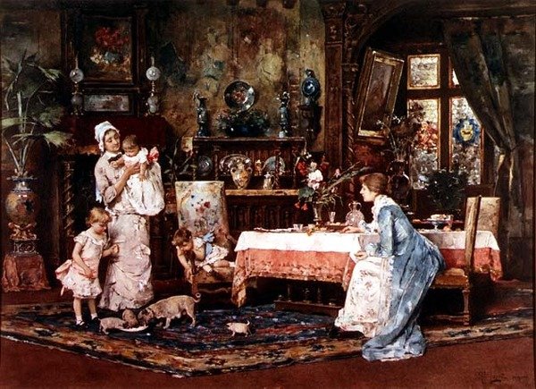 Mama i dziecko w eleganckim wnętrzu autorstwa Tito Lessi