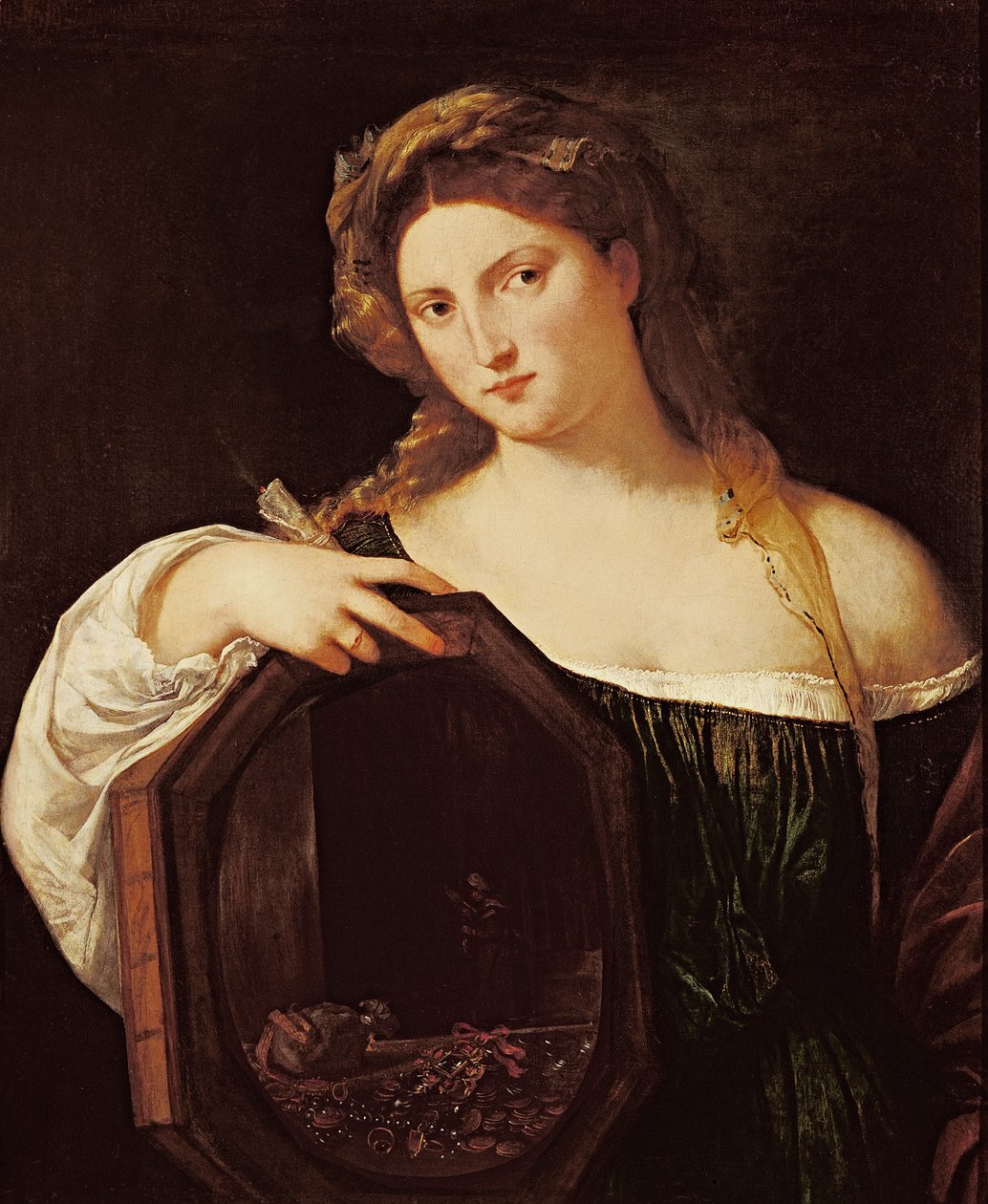 Alegoria próżności, czyli młoda kobieta z lustrem, ok. 1515 autorstwa Tiziano Vecelli