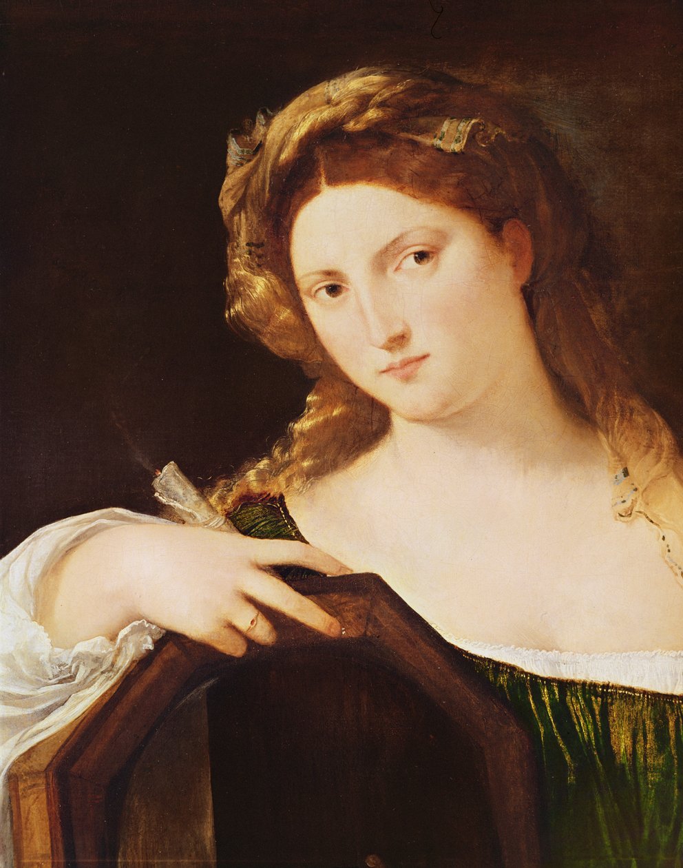 Fragment alegorii próżności, czyli młodej kobiety z lustrem, ok. 1515 autorstwa Tiziano Vecelli
