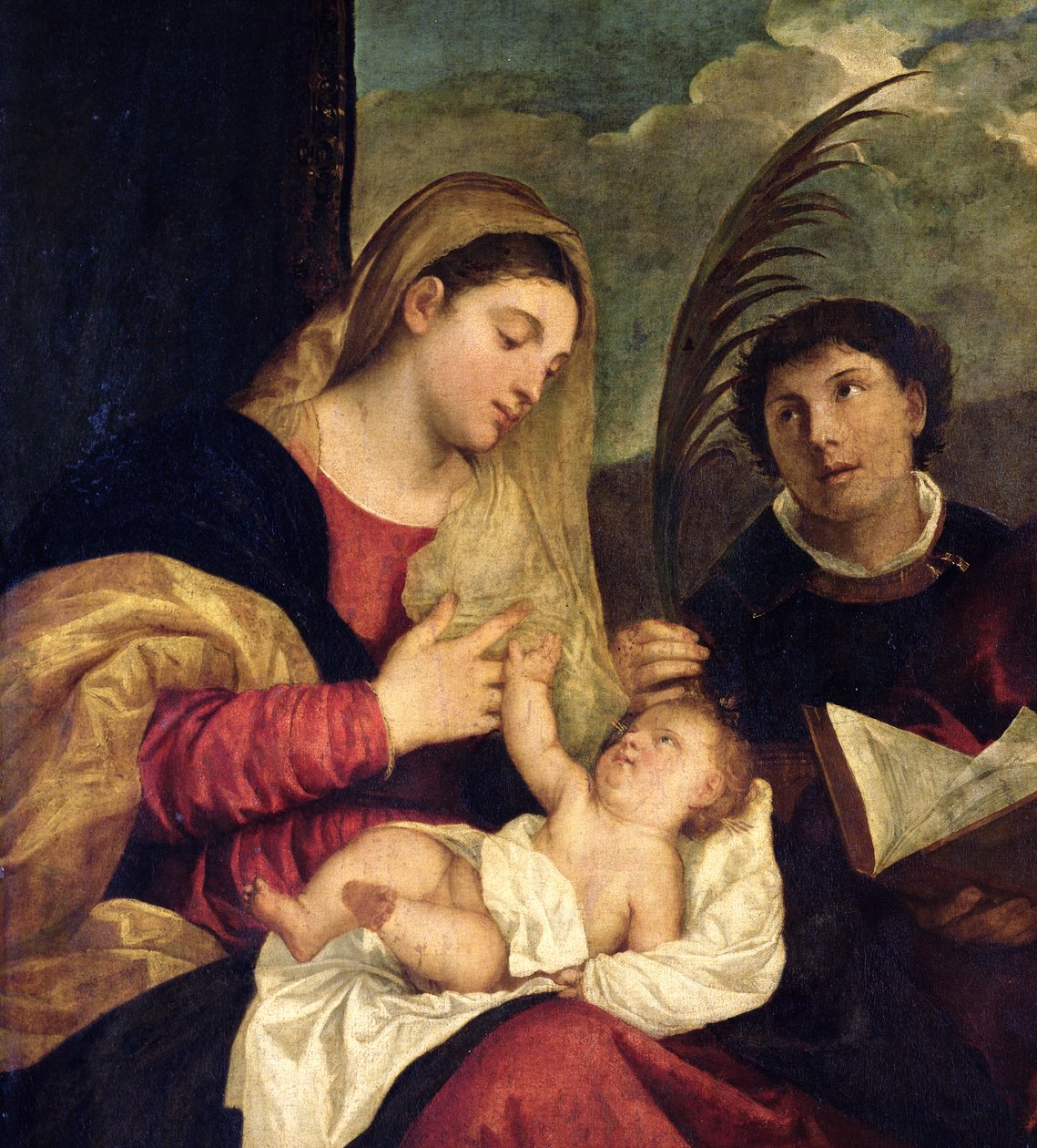 Madonna z Dzieciątkiem z Św. Stephen, Jerome i Maurice (szczegóły z 108505) autorstwa Tiziano Vecelli