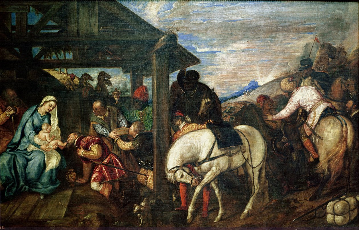 Adoracja Trzech Króli, ok. 1561 autorstwa Tiziano Vecelli