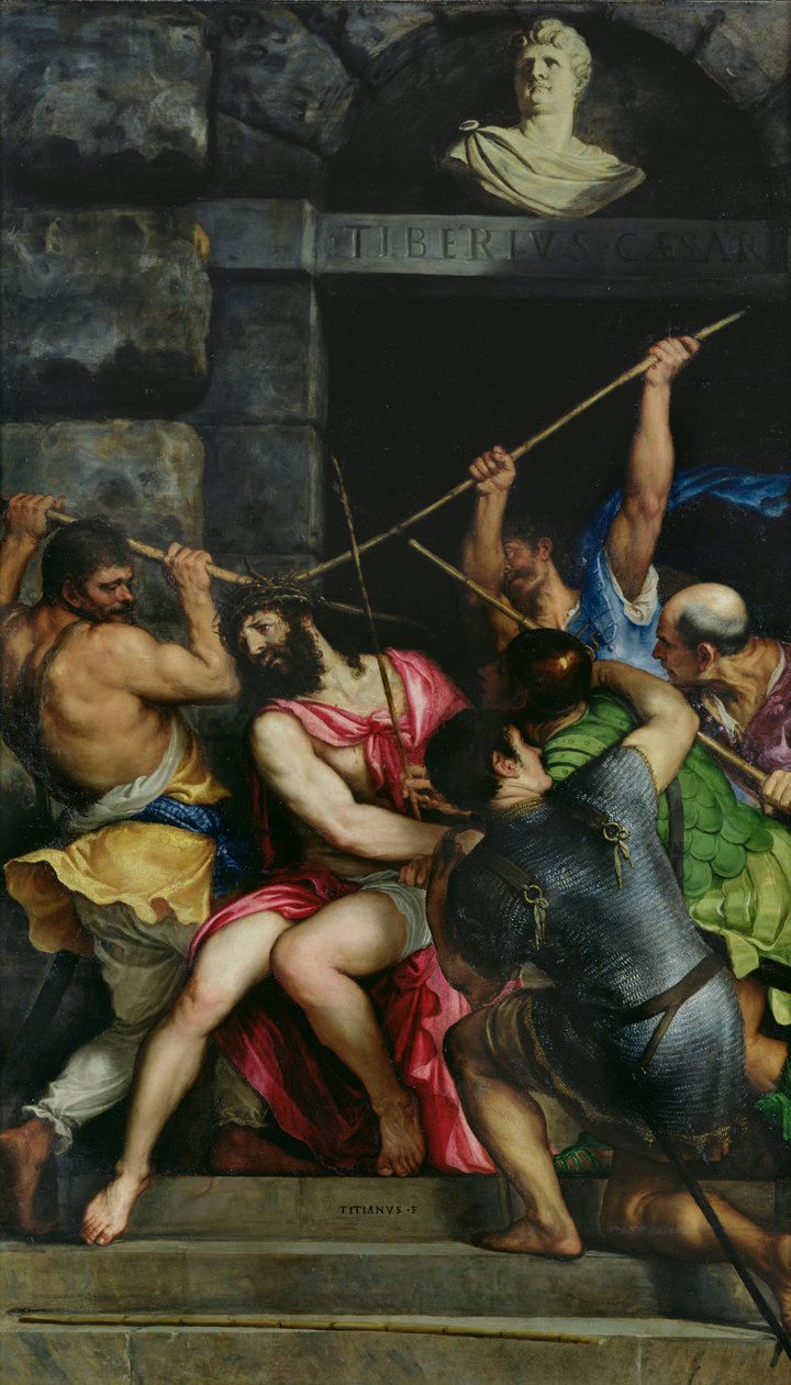 Ukoronowanie cierniem, 1540-42 autorstwa Tiziano Vecelli