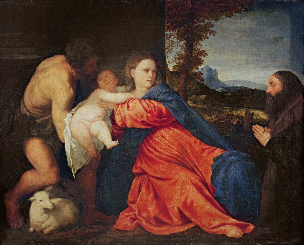 Dziewica i Dzieciątko ze św. Janem Chrzcicielem i Dawcą autorstwa Tiziano Vecelli