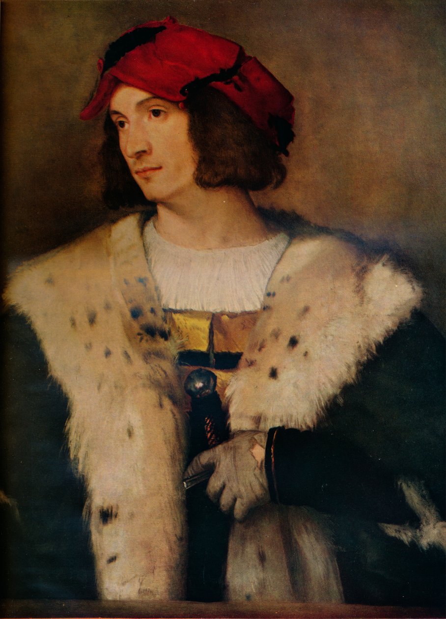 Mężczyzna w czerwonej czapce, c1510 autorstwa Tiziano Vecelli