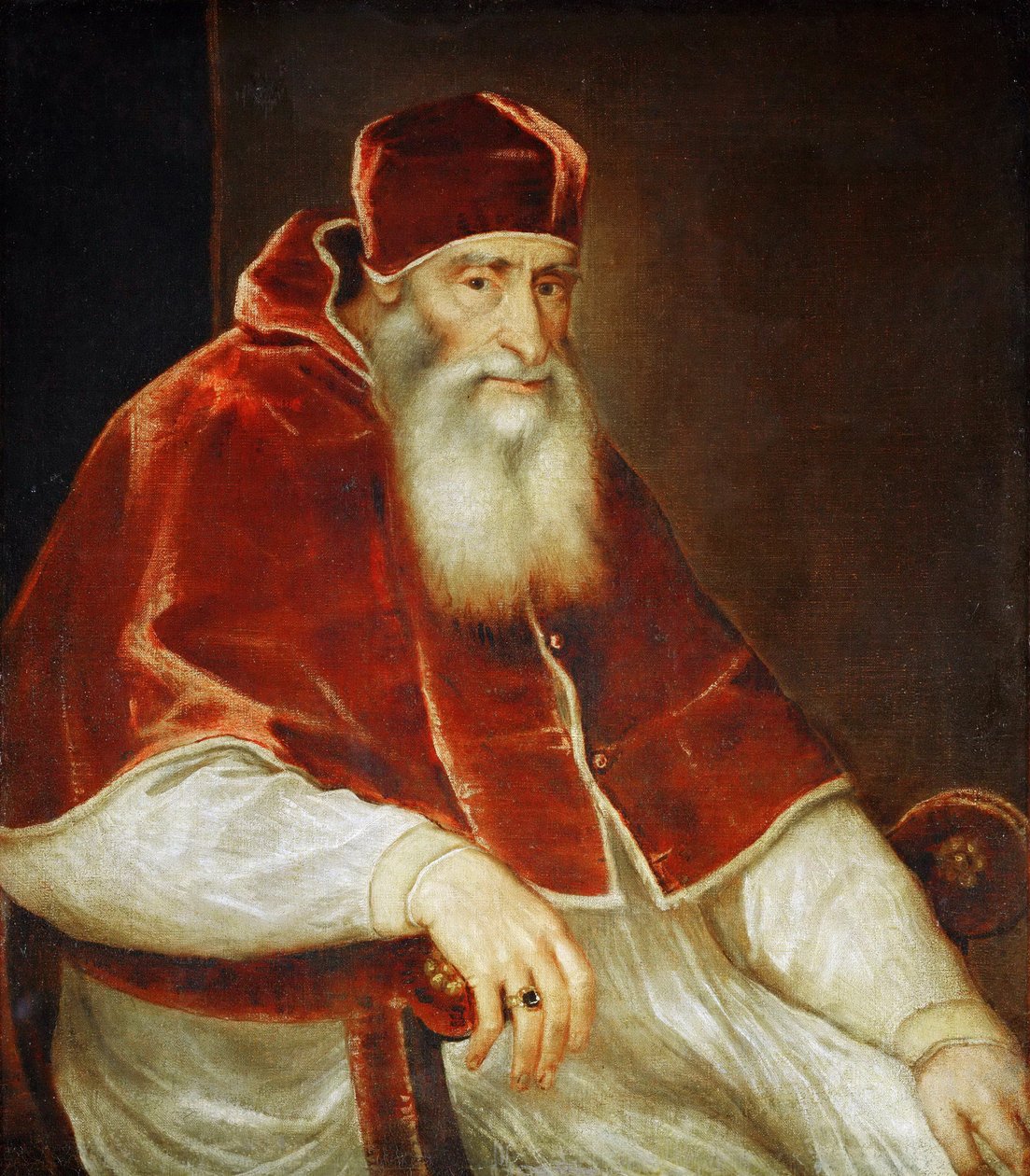 Portret papieża Pawła III Farnese, 1543 autorstwa Tiziano Vecelli