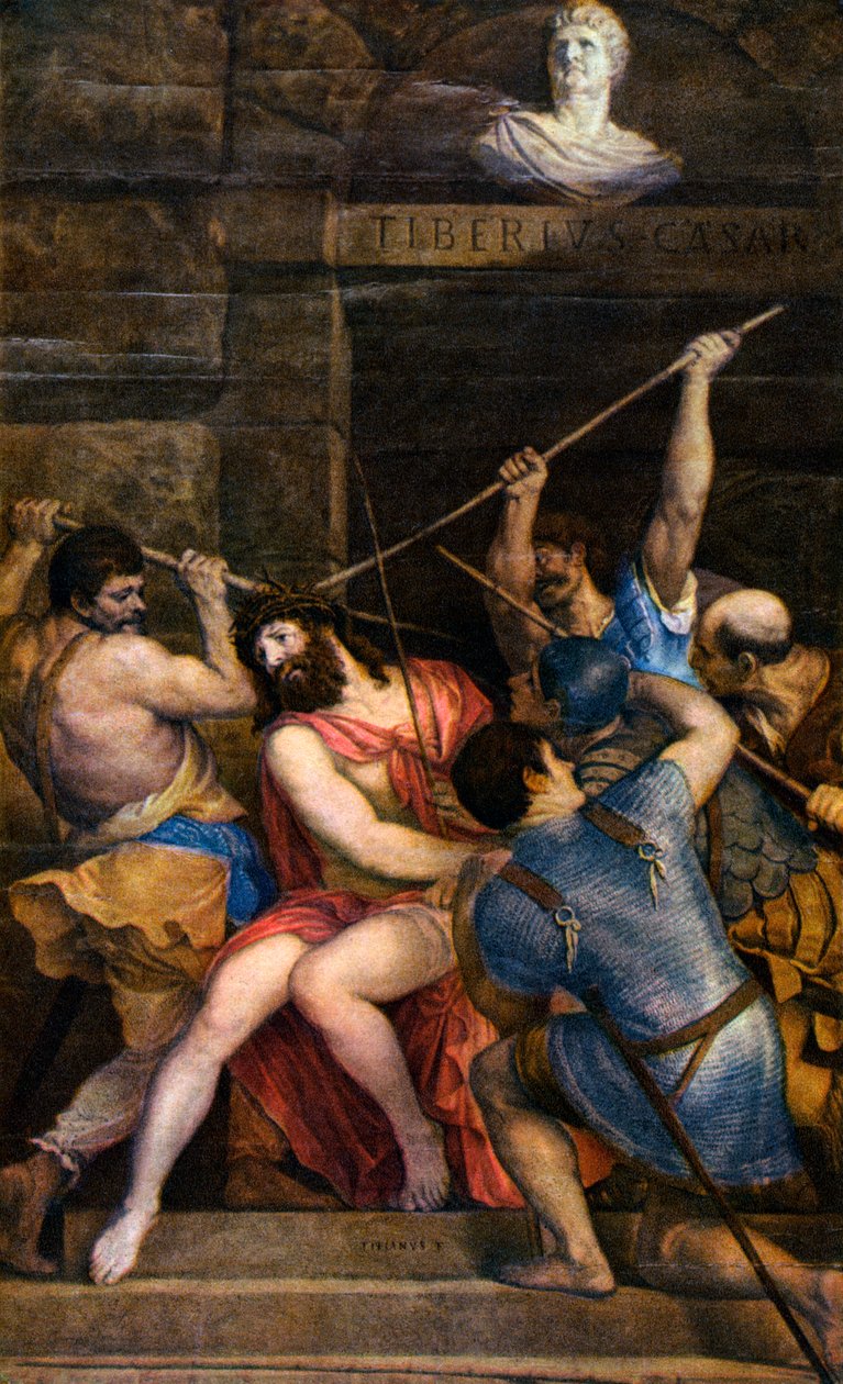 Ukoronowanie cierniem, ok. 1542 r., 1937 r autorstwa Tiziano Vecelli