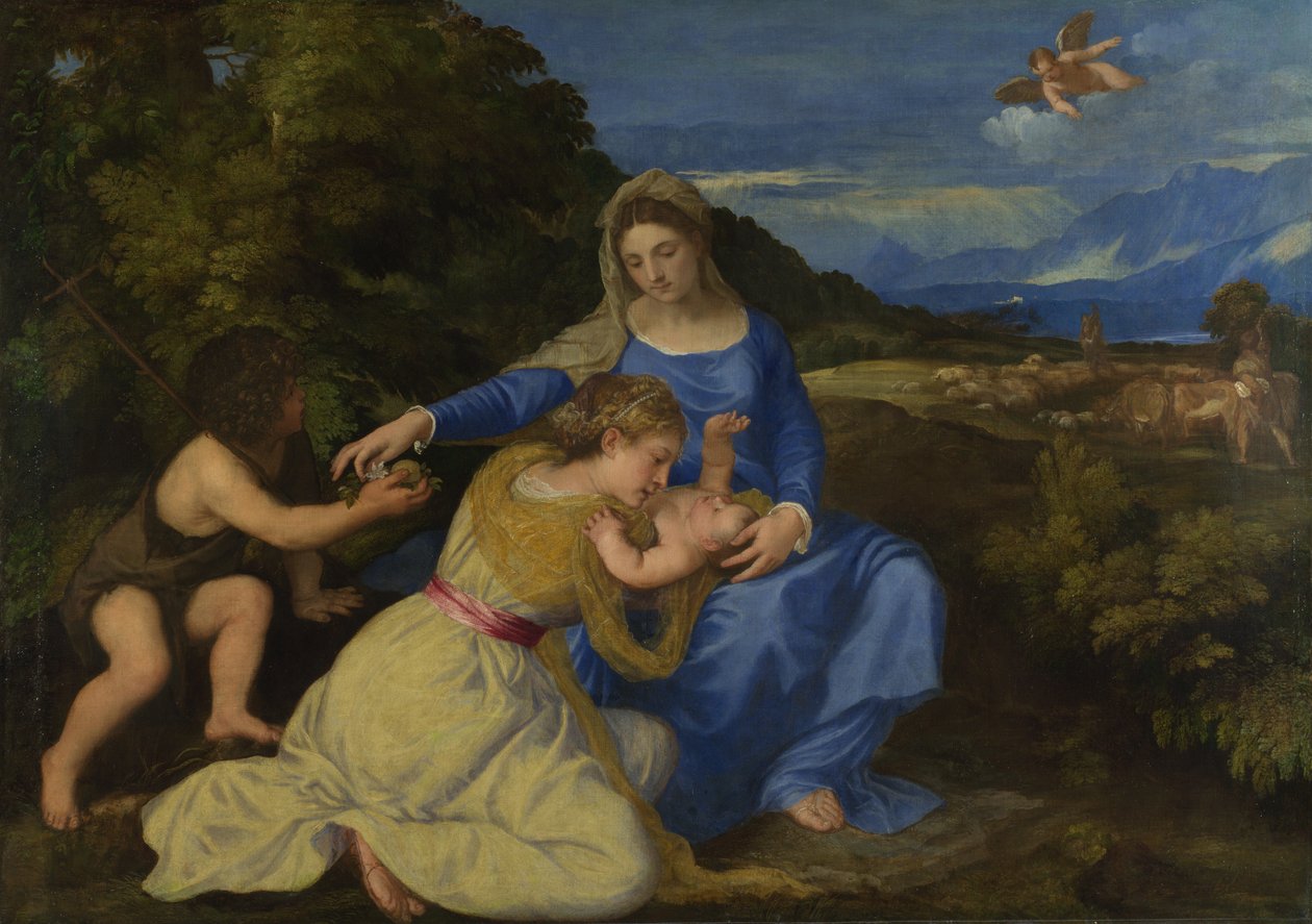 Matka Boska z Dzieciątkiem z młodym św. Janem Chrzcicielem Madonna Aldobrandini, ok. 1532 autorstwa Tiziano Vecelli