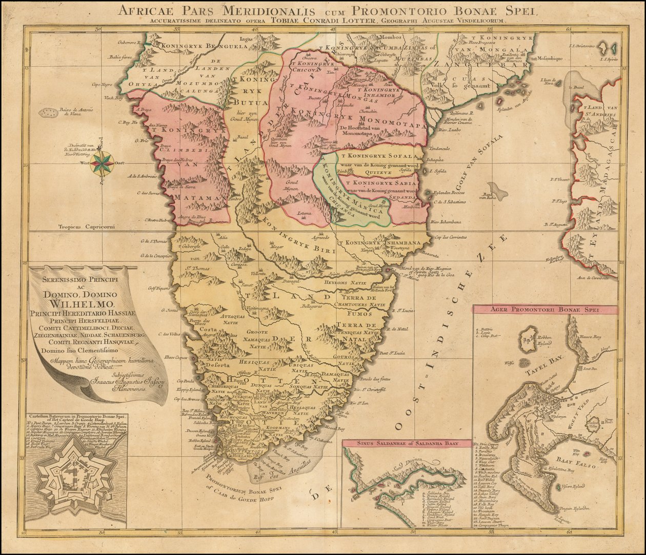 Mapa Afryki Południowej z 1778 r. autorstwa Tobiasa Conrada Lottera autorstwa Tobias Conrad Lotter