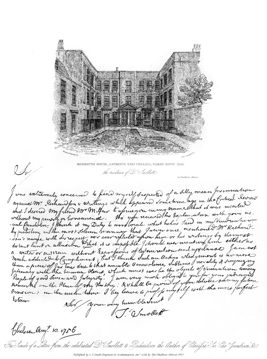 List dra Smolletta do Samuela Richardsona, 1756, 1840. autorstwa Tobias George Smollett