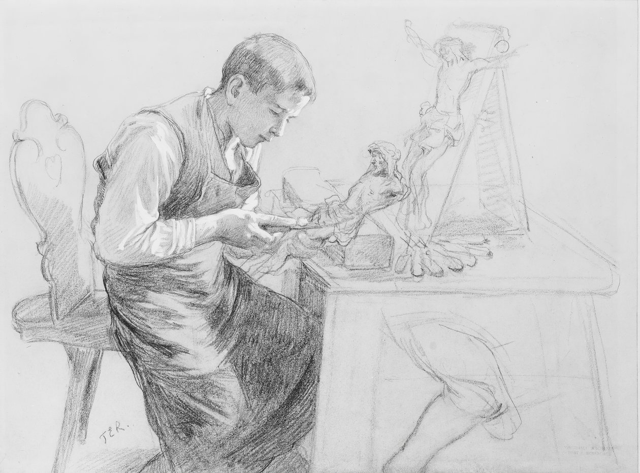 Studium chłopca rzeźbiącego krucyfiks, ca. 1908. autorstwa Toby E Rosenthal