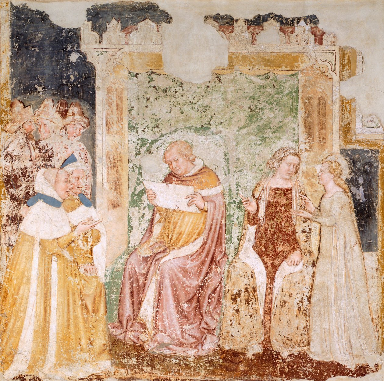 Ambasada króla Bretanii, fragment z Opowieści św. Urszuli, Tommaso da Modena (1326-1379), fresk, fragment, kościół Santa Caterina, Treviso autorstwa Tomaso da (late 15th century) Modena