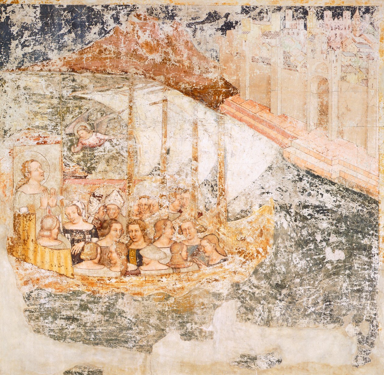 Żegluga w kierunku Rzymu, fragment z Opowieści św. Urszuli, Tommaso da Modena (1326-1379), fresk, fragment, kościół Santa Caterina, Treviso autorstwa Tomaso da (late 15th century) Modena