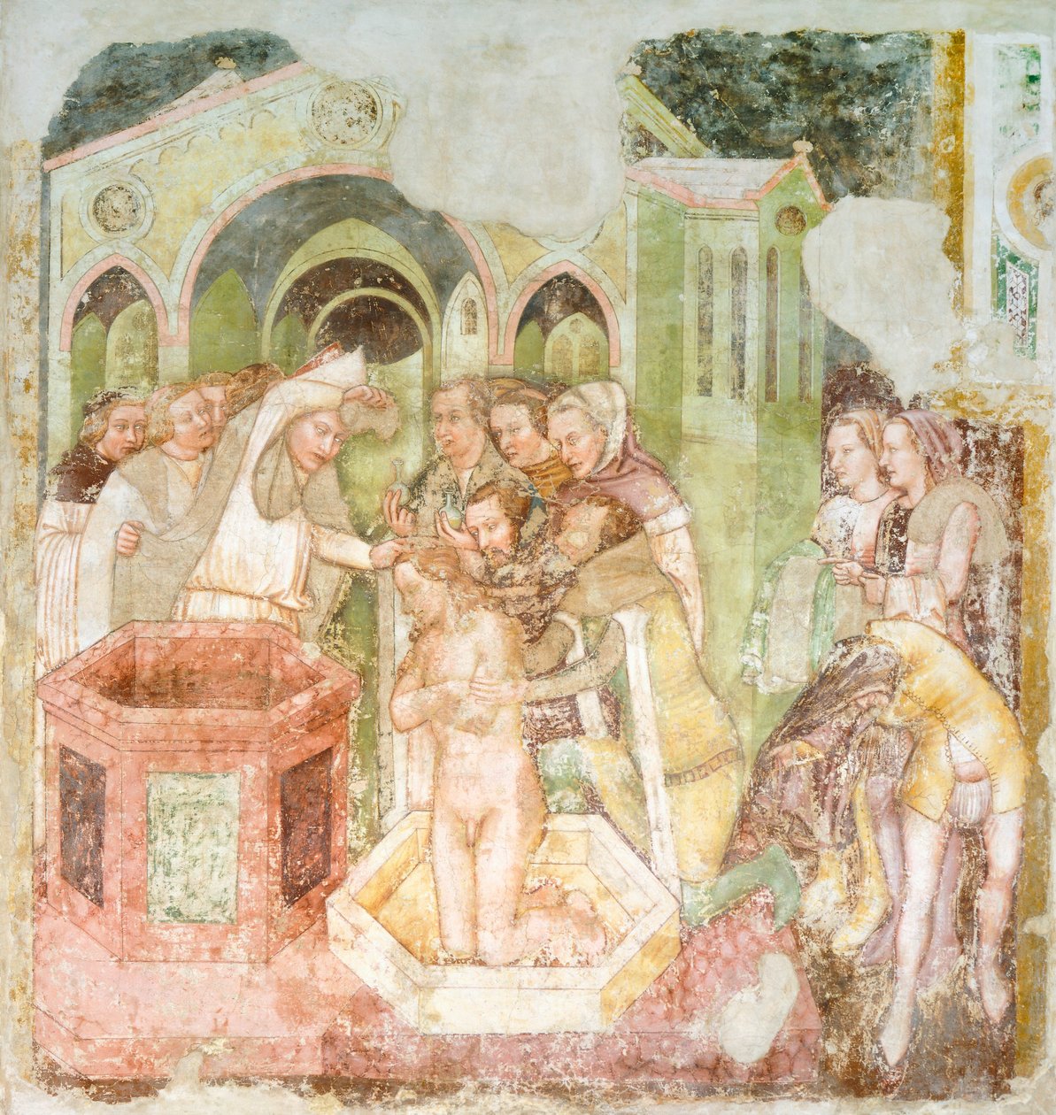 Chrzest księcia Anglii, fragment fresku Legenda św. Urszuli autorstwa Tomaso da (late 15th century) Modena