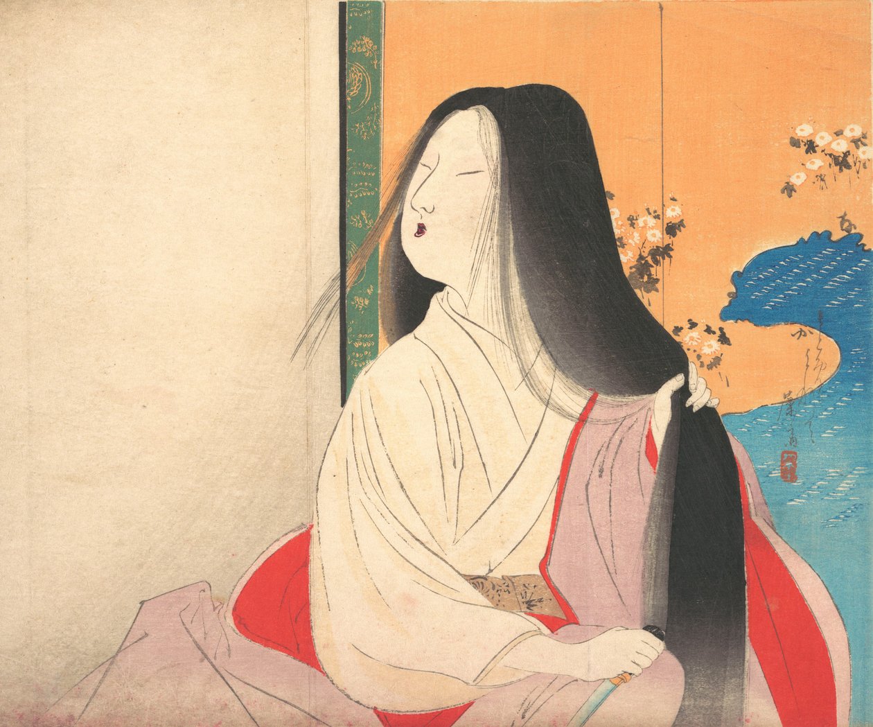 Lady Kesa z kuchie frontyspis powieści, ca. 1906. autorstwa Tomioka Eisen