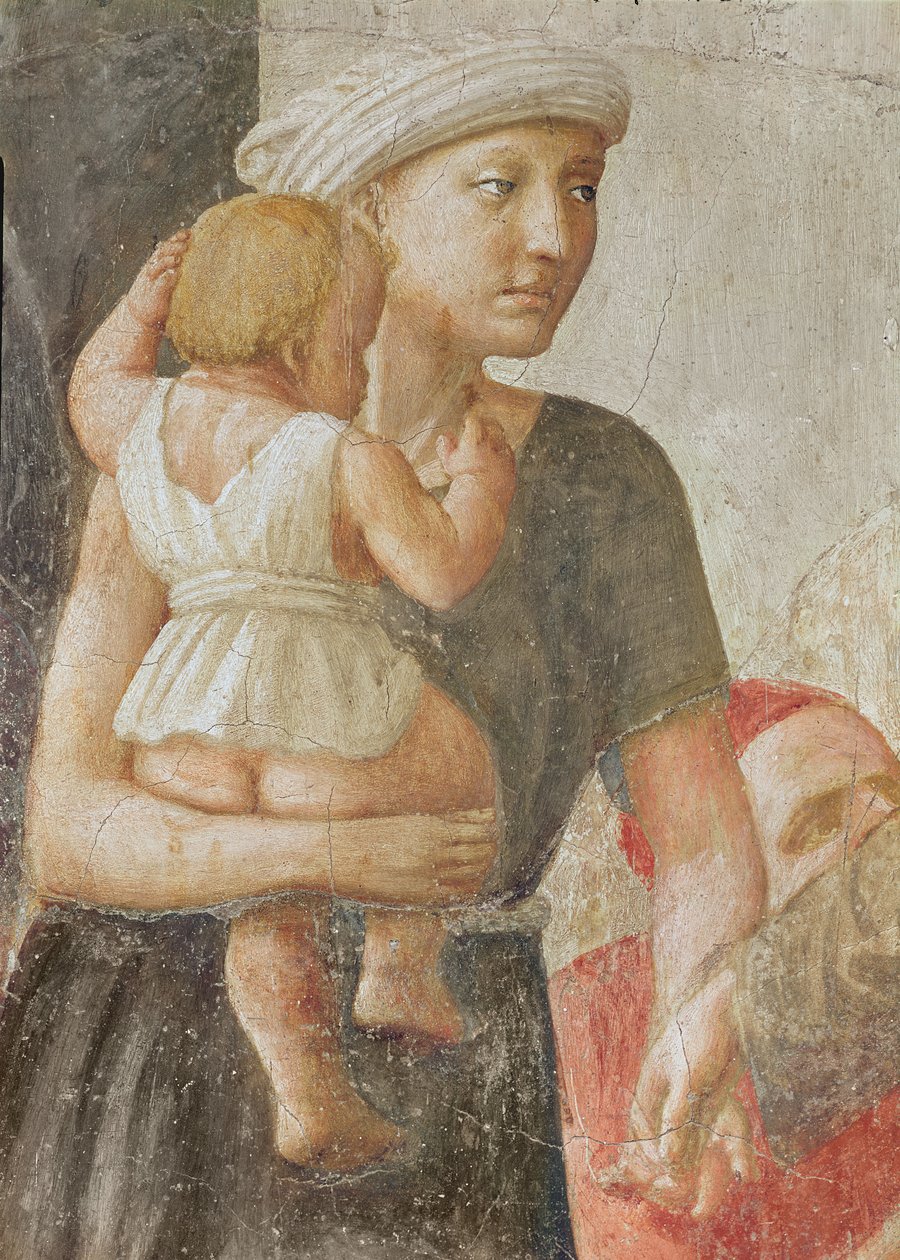Fragment kobiety i dziecka ze św. Piotra i Pawła rozdających jałmużnę, ok. 1427 (detal z 57194) autorstwa Tommaso Masaccio