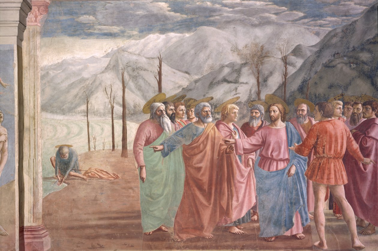 Pieniądze w hołdzie, z kaplicy Brancaccich, ok. 1426 (detal z 31642) autorstwa Tommaso Masaccio