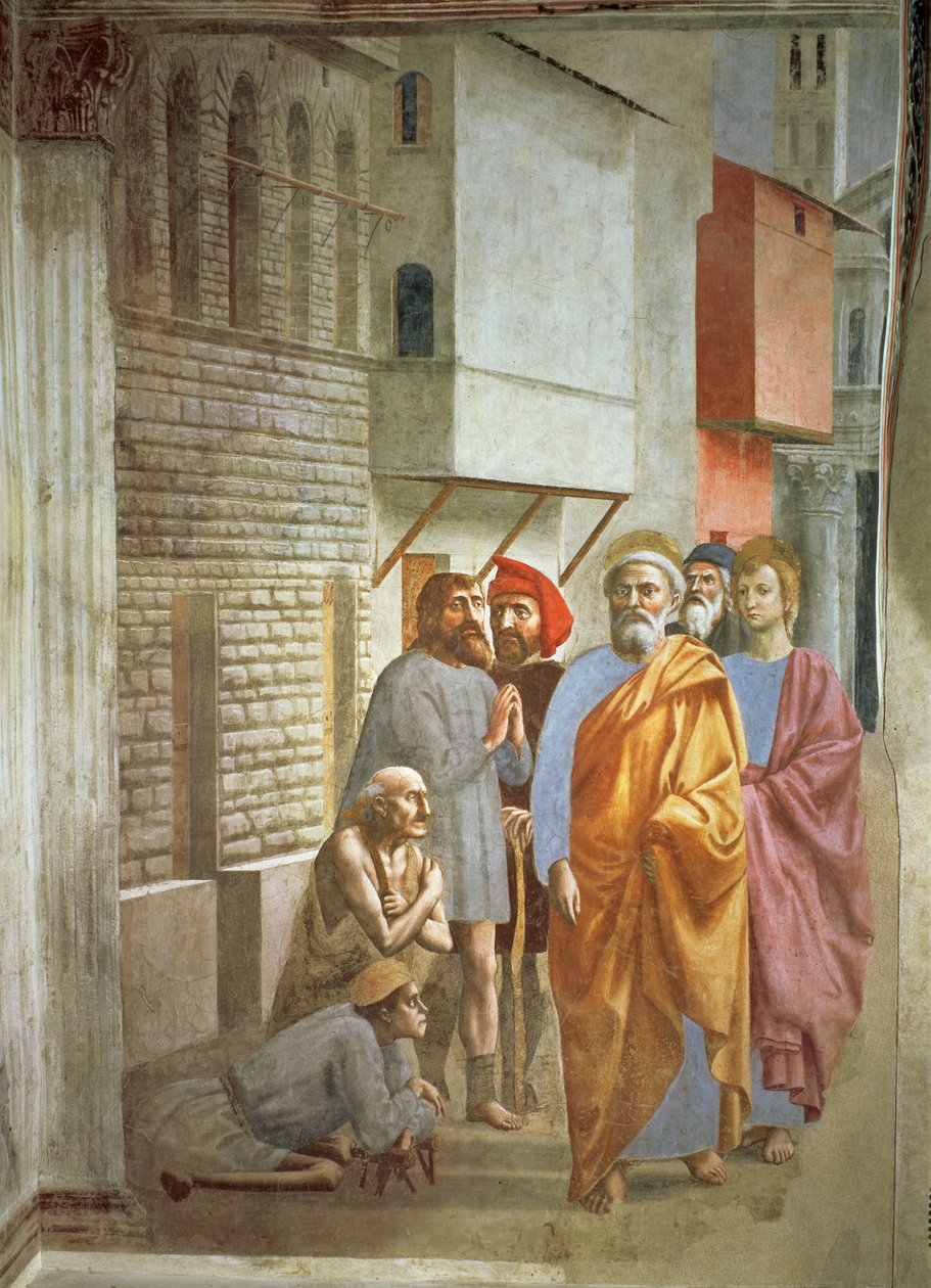 Św. Piotr uzdrawiający swoim cieniem, c.1427 autorstwa Tommaso Masaccio