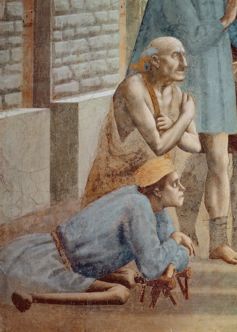 Św. Piotr Uzdrawiający Swoim Cieniem Szczegół kaleki, ok. 1427 patrz także fresk 60321 i 63310 autorstwa Tommaso Masaccio