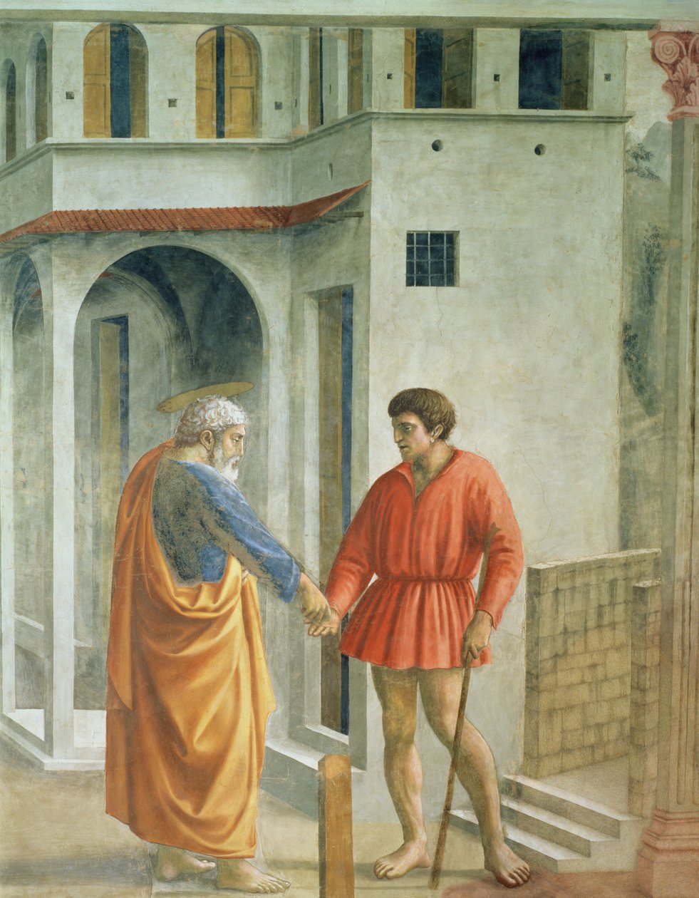 Piotr płaci poborcy podatkowemu - detal fresku 31642, ok. 1427 r. autorstwa Tommaso Masaccio